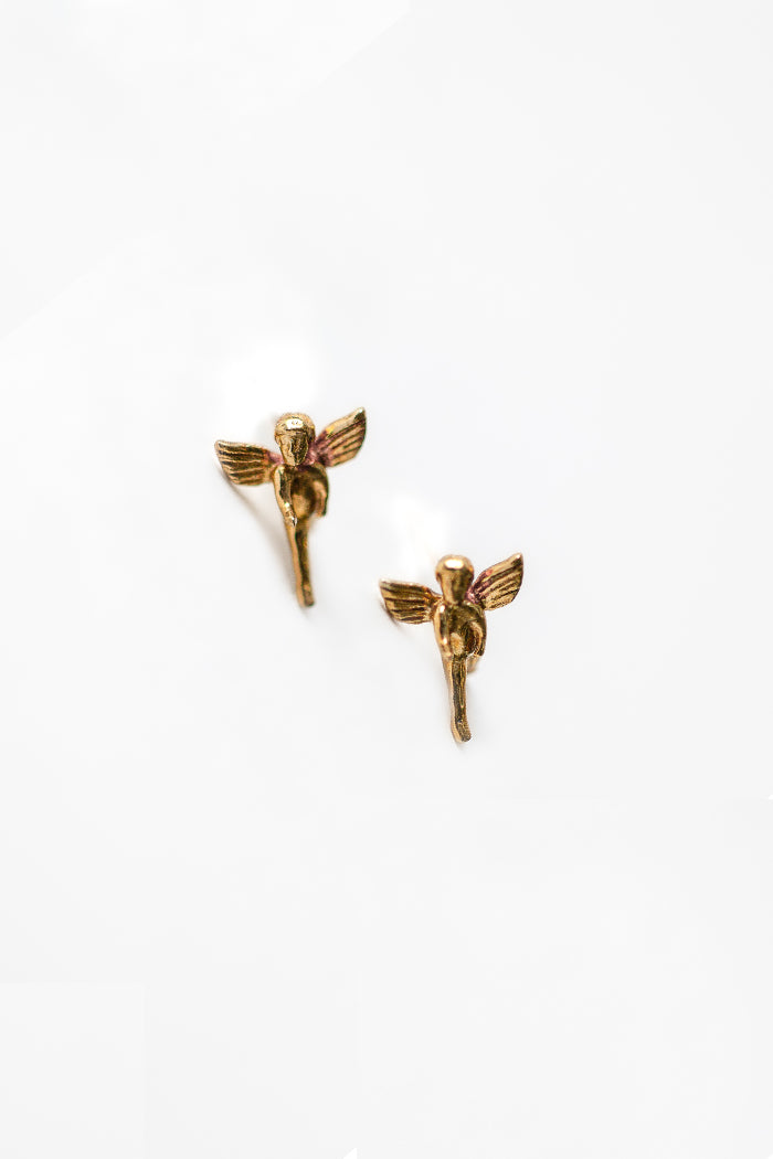 Wolf Circus Cherub mini micro angel stud earrings jewelry gold gift | Pipe and Row