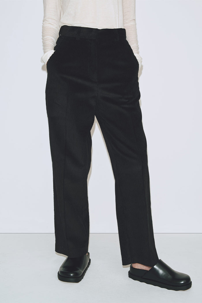 Mijeong Park straight fit corduroy straight leg trousers black | Pipe and Row