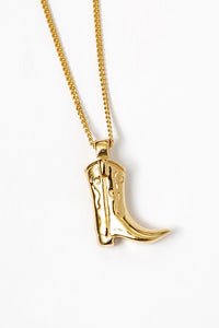 Wolf Circus western cowboy boot pendent necklace gold | pipe and row