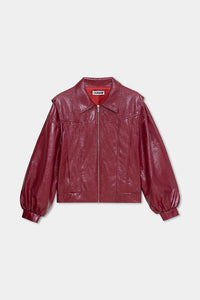 Laagam vegan shiny leather Cupido bomber jacket maroon | Pipe and Row