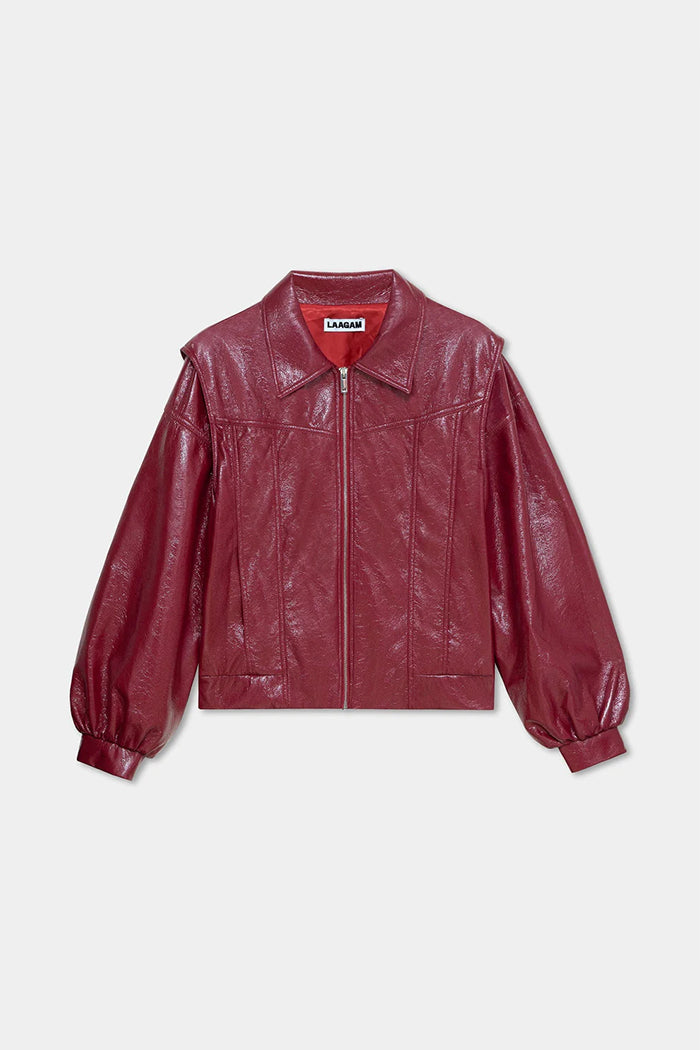 Laagam vegan shiny leather Cupido bomber jacket maroon | Pipe and Row