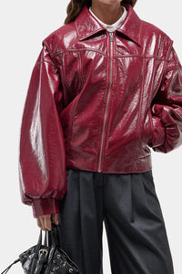 Laagam vegan shiny leather Cupido bomber jacket maroon | Pipe and Row