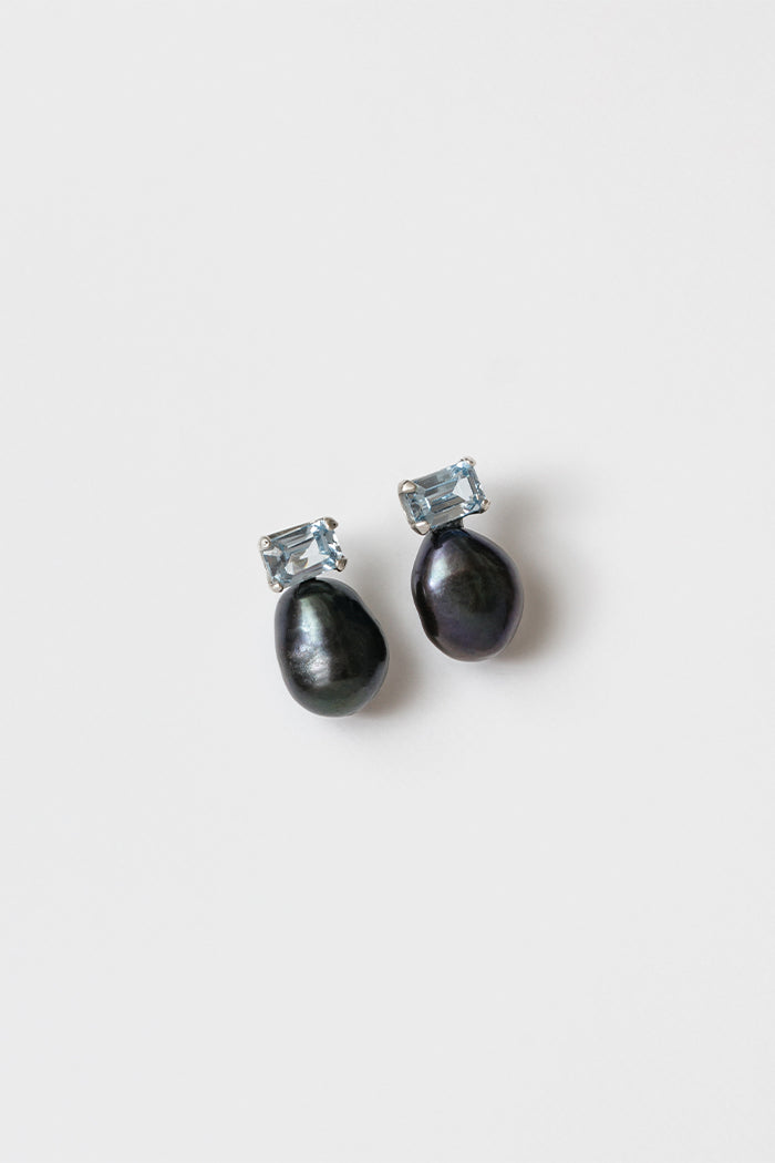 Wolf Circus Delphine black pearl aquamarine stud earrings | PIPE AND ROW