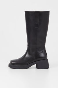 Vagabond Dorah platform tall moto boots smooth black leather | Pipe and Row