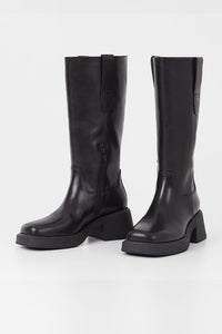 Vagabond Dorah platform tall moto boots smooth black leather | Pipe and Row