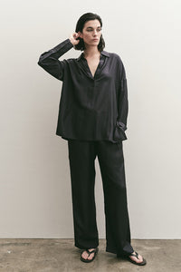 Mijeong silky Park drawstring wide leg pants navy blue | Pipe and Row