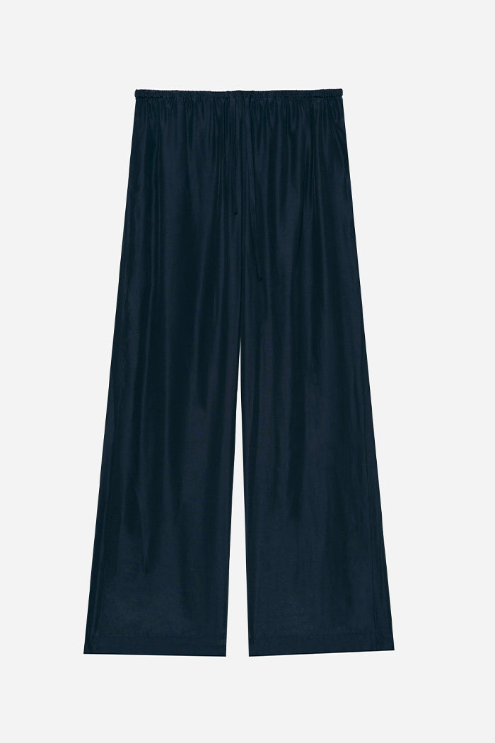 Mijeong silky Park drawstring wide leg pants navy blue | Pipe and Row