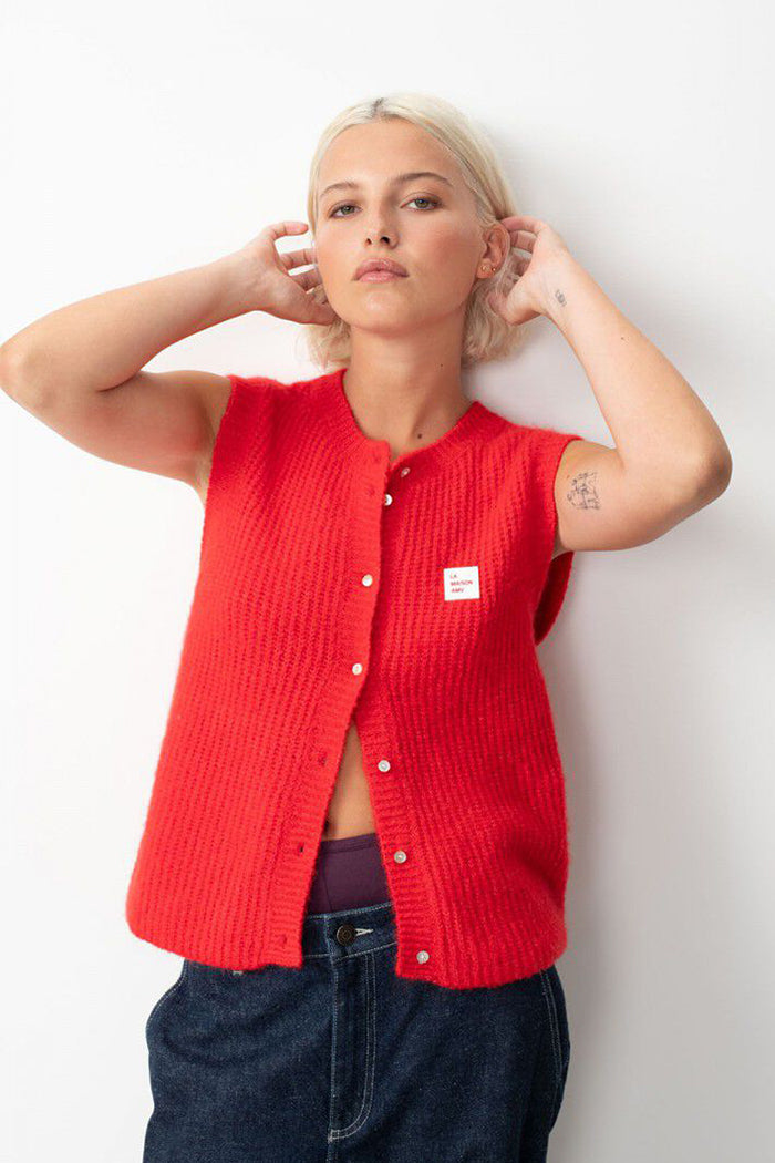 American Vintage cardigan East button up sweater vest pepper red | Pipe and Row