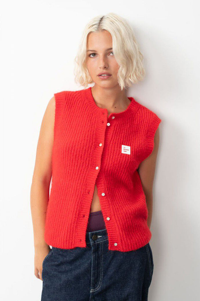 American Vintage cardigan East button up sweater vest pepper red