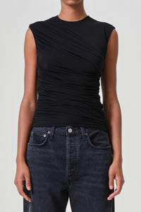 Agolde Ester twist tank top layered diagonal ruching | Pipe and Row