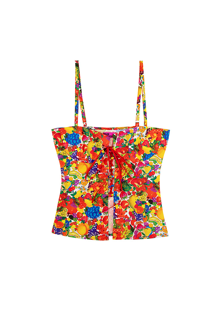 Tyler Mcgillivary fruit sticker print colorful corset tank top | PIPE AND ROW