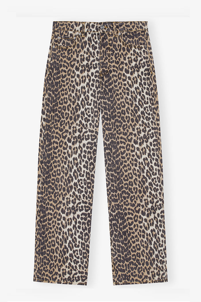 Ganni Izey relaxed fit leopard cheetah print jean denim pants | Pipe and Row
