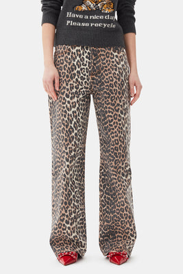 Ganni Izey relaxed fit leopard cheetah print jean denim pants | Pipe and Row