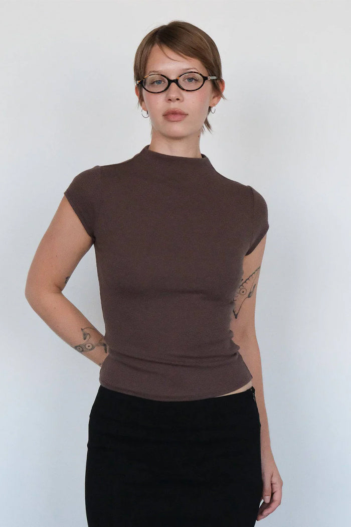 Geel brown Gem tee fitted cap tee mock neck | Pipe and Row