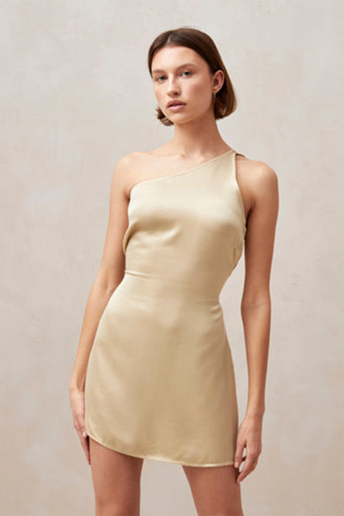 Alohas one shoulder Gilda mini dress silky cream cupro | Pipe and Row