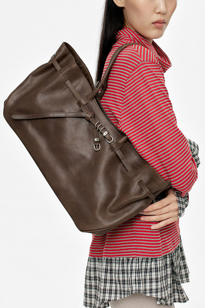 MARGESHERWOOD Grandma Used Large tote bag washed brown pull-up leather | Pipe and Row Seattle