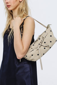 Margesherwood baguette Grandma used sling handbag blond wood printed suede polka dot | Pipe and Row
