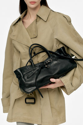 Margesherwood Grandma "used" Bag long horizontal tote black pull-up leather | Pipe and Row