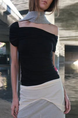Geel off the shoulder Halle cinched top black PIPE AND ROW Seattle Boutique