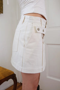 Geel Hawkins paneled layered mini skirt cream denim PIPE AND ROW BOUTIQUE