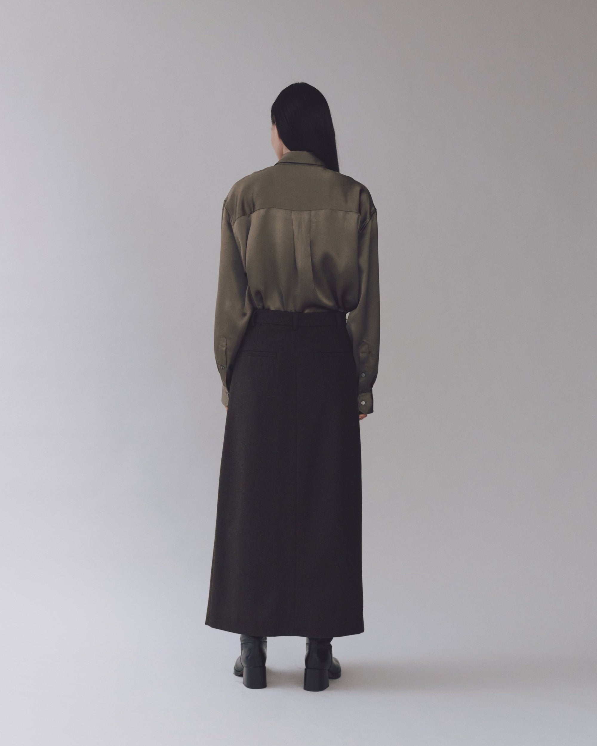 Mijeong Park wool blend wrap maxi skirt brown | Pipe and Row