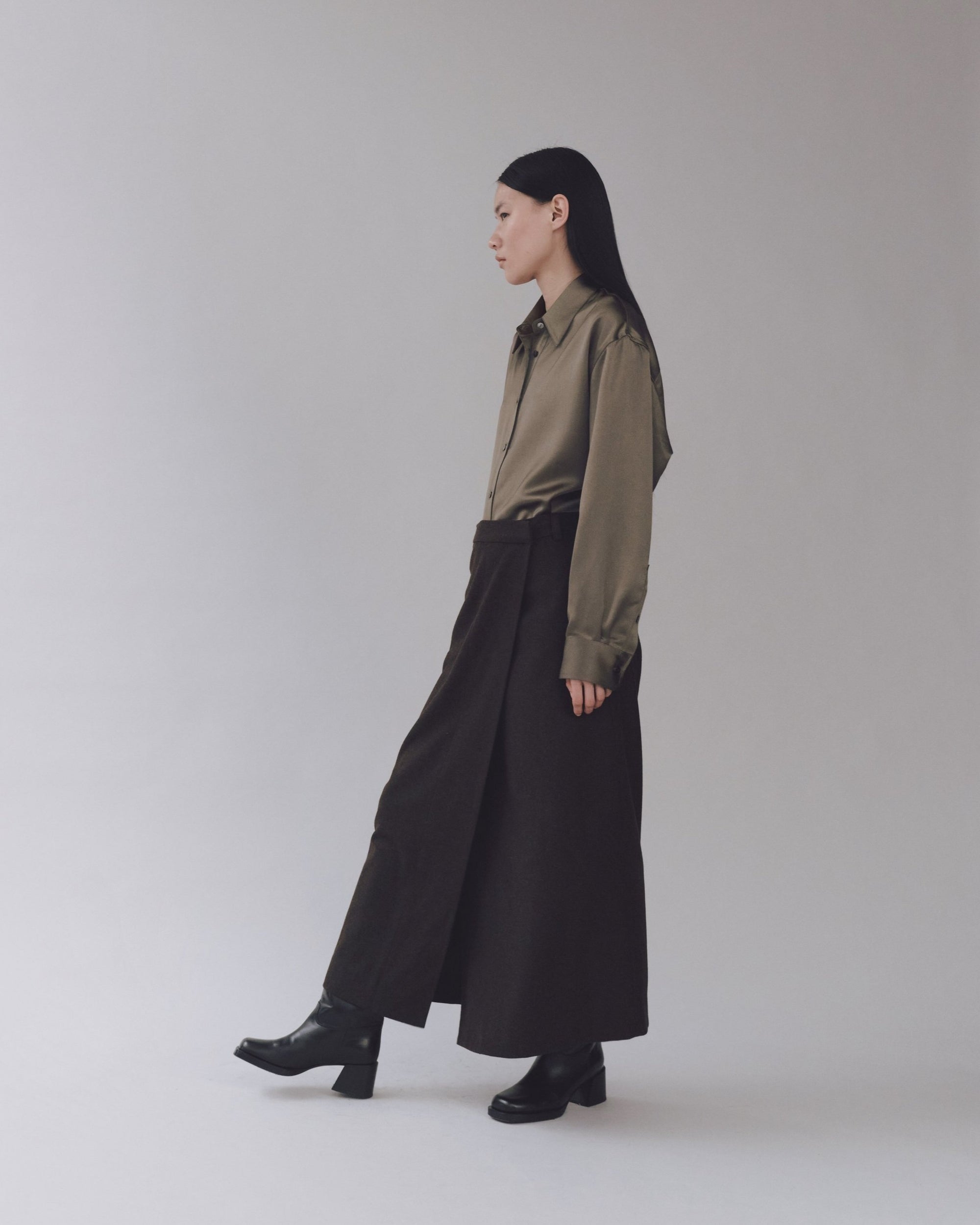 Mijeong Park wool blend wrap maxi skirt brown | Pipe and Row