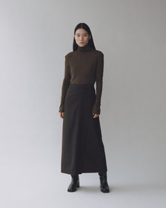 Mijeong Park wool blend wrap maxi skirt brown | Pipe and Row