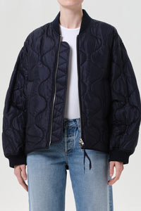 Agolde nylon cinched short Isla Quilted Jacket Ink navy | Pipe and Row