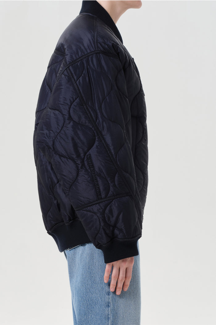 Agolde nylon cinched short Isla Quilted Jacket Ink navy | Pipe and Row