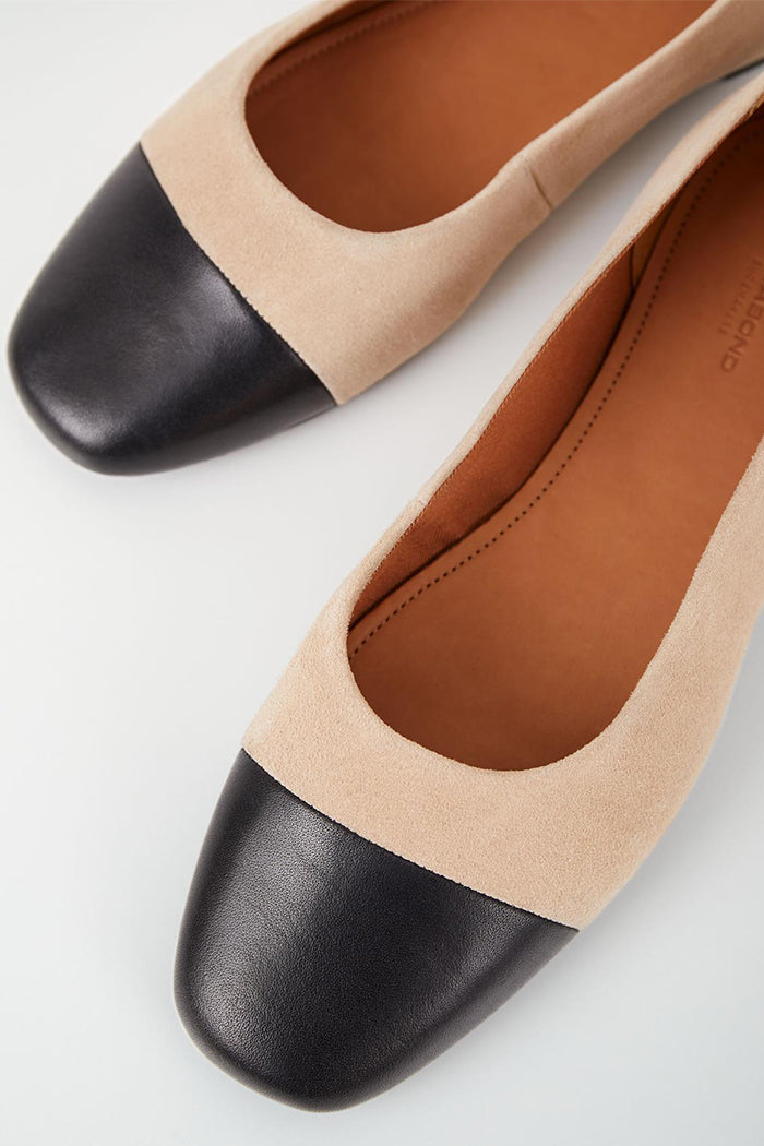 Vagabond Jolin Ballet flat safari tan suede and black leather toe cap | Pipe and Row PIPE AND ROW