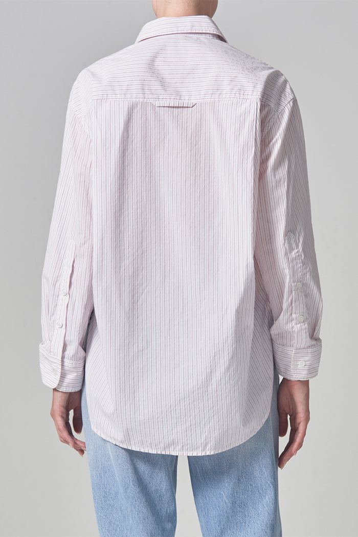 Citizens of Humanity white Kayla button up shirt raspberry stripe | Pipe and Row