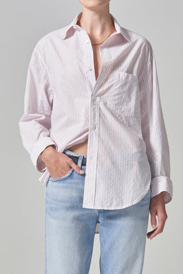 Citizens of Humanity white Kayla button up shirt raspberry stripe | Pipe and Row