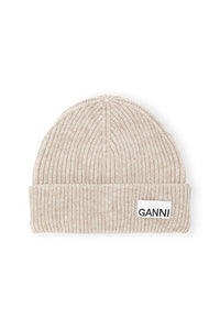 Ganni light structured rib knit beanie tan Brazilian sand | Pipe and Row