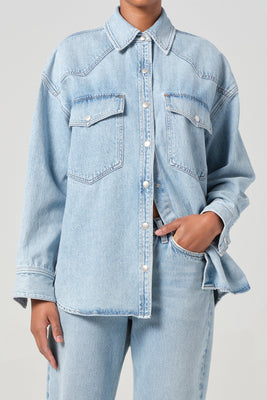 Agolde Lotta oversize denim shirt light blue Drift 7357-3018 PIPE AND ROW
