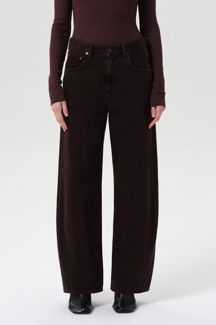 Agolde Low Curve jean sloe berry Relaxed tapered leg slouchy hips rich grape brown | Pipe and Row
