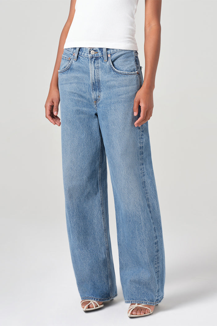 Agolde Low curve jean clean fairway blue wash regenerative recycled cotton| Pipe and Row