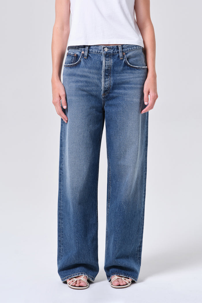 Agolde wide leg low slung baggy light indigo selection wash | pipe and row