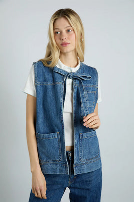 Damson Madder tie Milly gilet denim blue vest | Pipe and Row Seattle