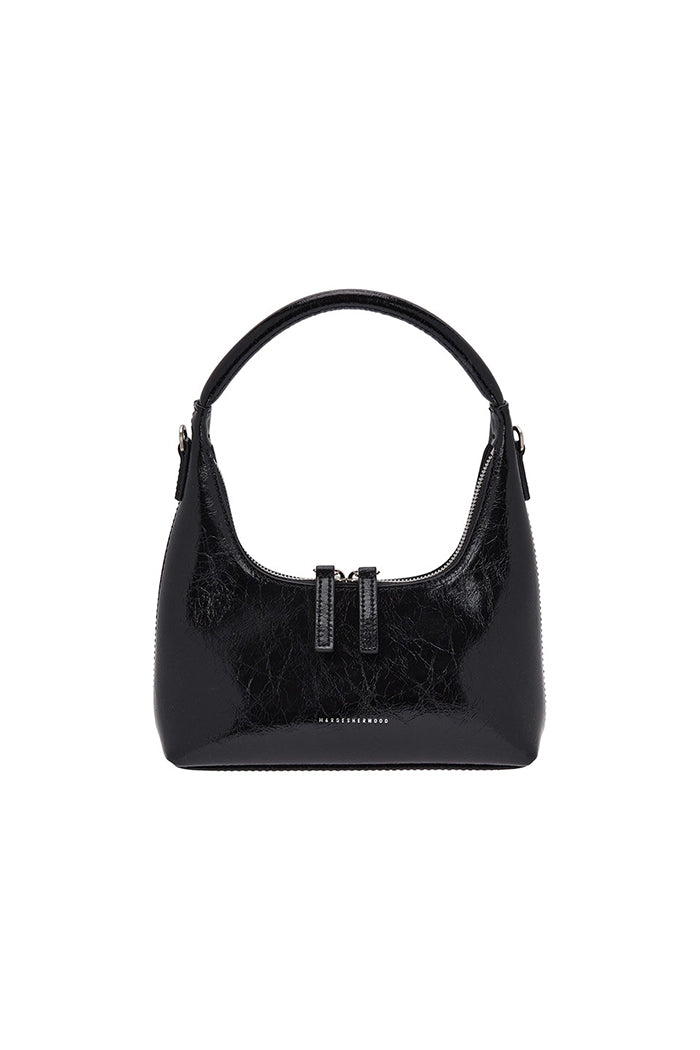 Marge Sherwood mini Hobo handbag crossbody strap glossy black | PIPE AND ROW