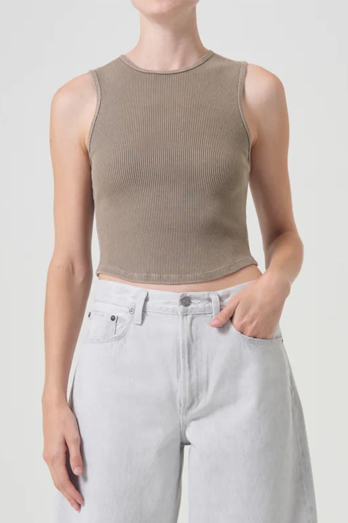 Agolde ribbed cropped fitted Nova tank top sepia brown trail | Pipe and Row Seattle