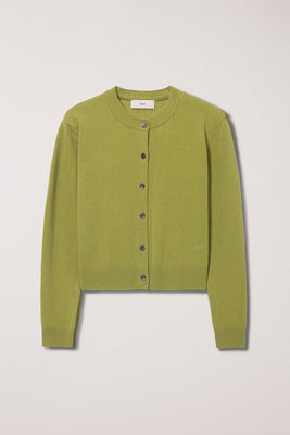 Dunst essential crewneck thin wool knit cardigan olive green | Pipe and Row