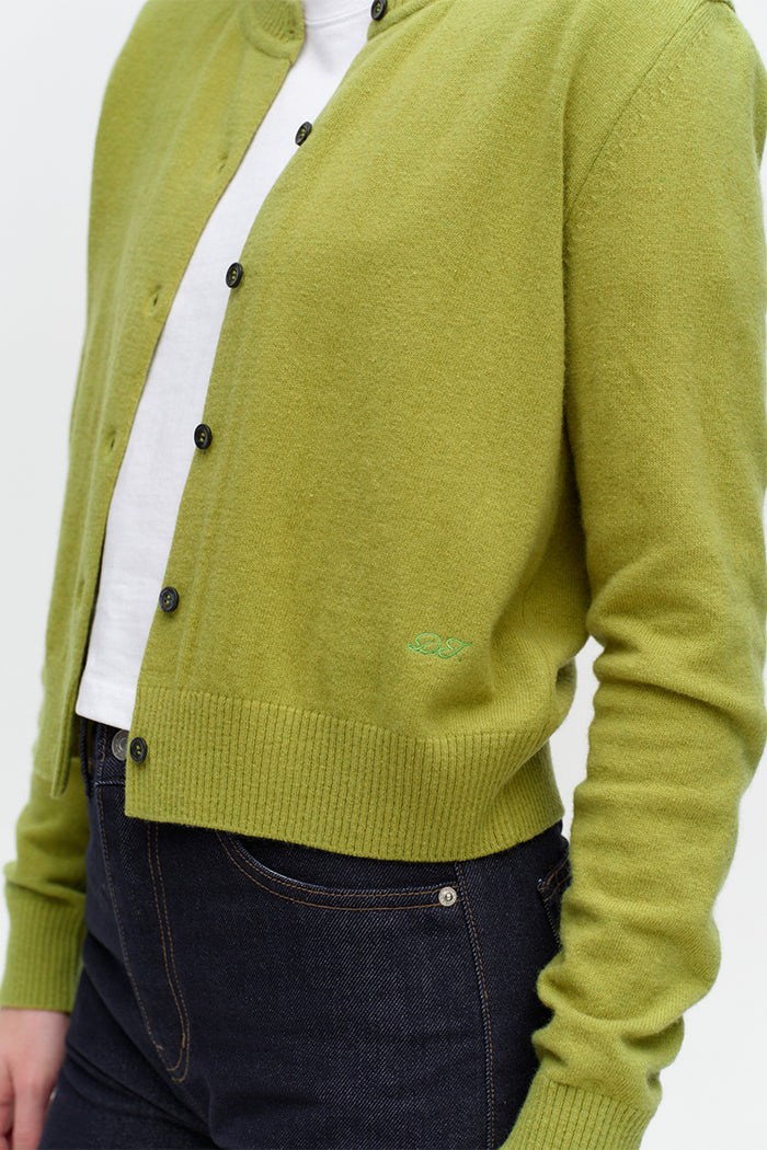 Dunst essential crewneck thin wool knit cardigan olive green | Pipe and Row