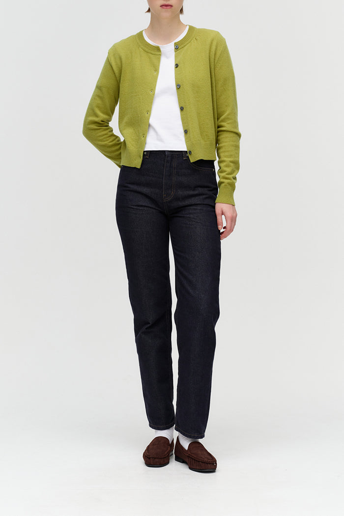 Dunst essential crewneck thin wool knit cardigan olive green | Pipe and Row