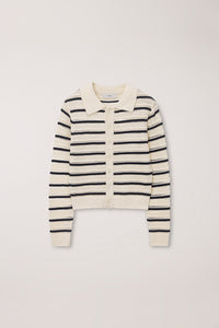 Dunst unisex open collar cardigan ivory navy stripe PIPE AND ROW