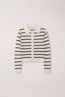 Dunst unisex open collar cardigan ivory navy stripe PIPE AND ROW