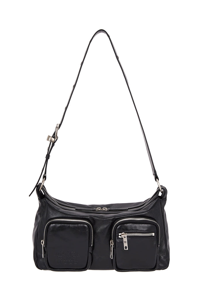 Marge Sherwood Outpocket Hobo bag zip glossy black leather | PIPE AND ROW