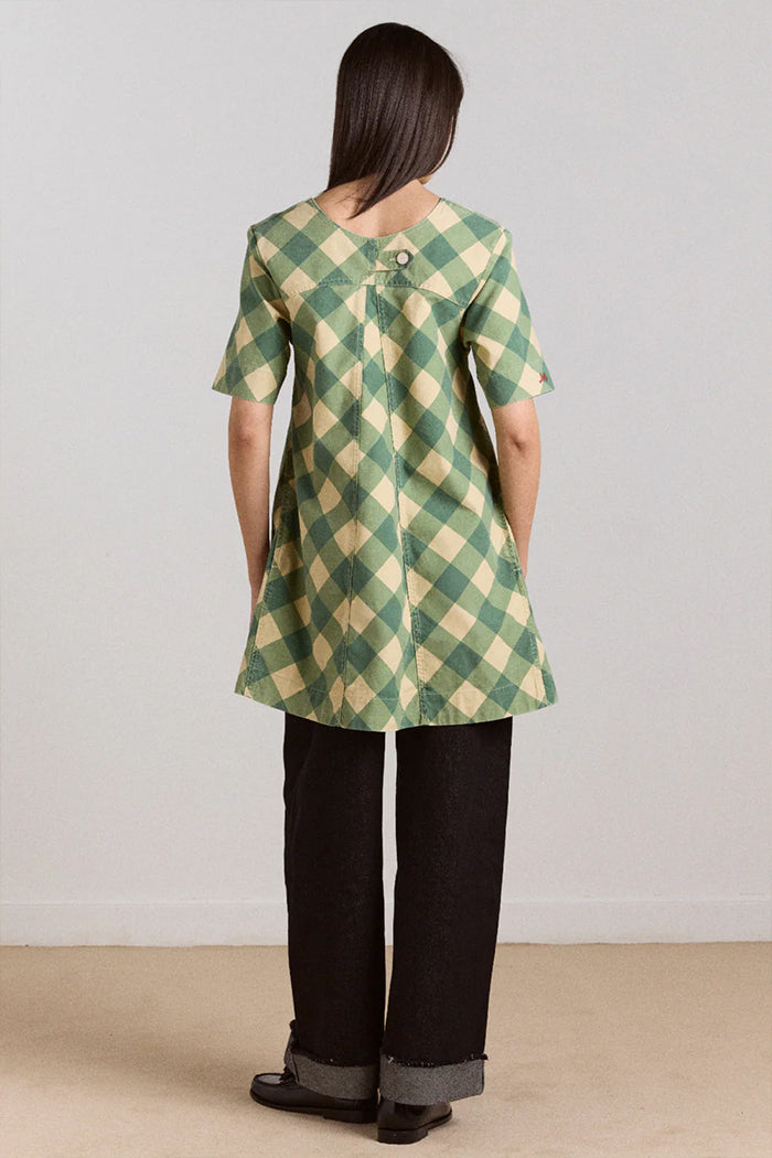 Damson Madder Bridget reversible mini dress gingham green yellow | Pipe and Row - PIPE AND ROW Damson Madder Bridget reversible mini dress gingham green yellow | Pipe and Row - PIPE AND ROW
