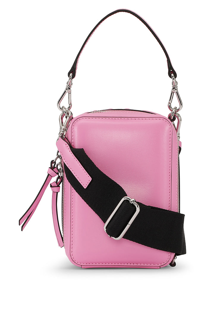 Ganni banner camera bag cyclamen pink leather multi strap | Pipe and Row