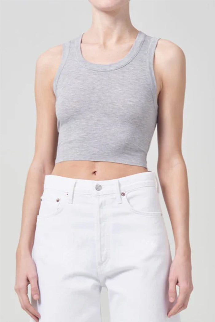 Agolde cropped Poppy tank ribbed cotton heather grey | PIPE AND ROW