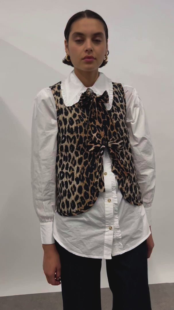 Damson Madder Tilly Gilet leopard print vest. PIPE AND ROW